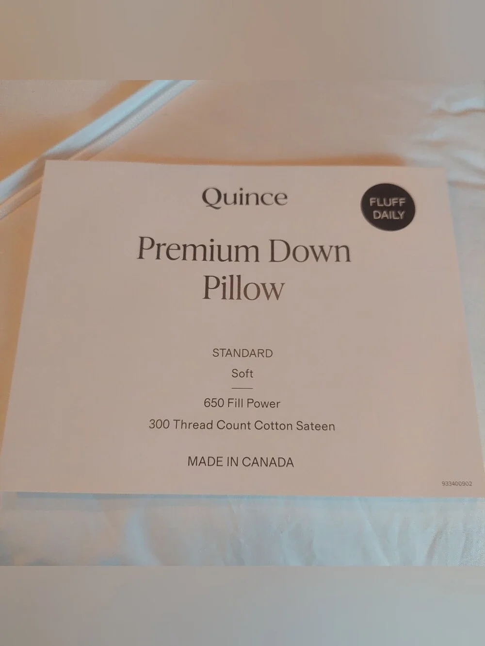 NWOT- Quince Standard White Duck Down Premium Pillow (Soft)(P48)